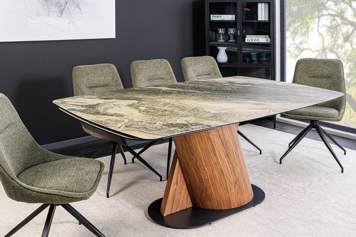 Masa de dining ELEMENTS extensibila din lemn de nuc si blat cu aspect de marmura, 180-260 cm [4]