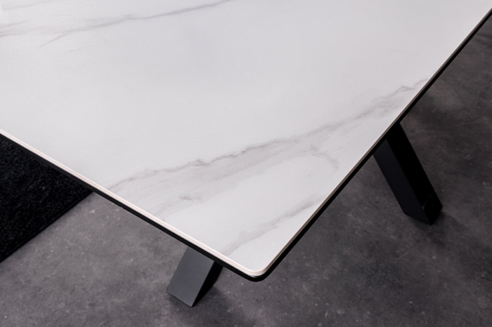 Masă de dining ETERNITY 160-200cm, ceramică cu aspect de marmură albă și sticlă securizată [6]
