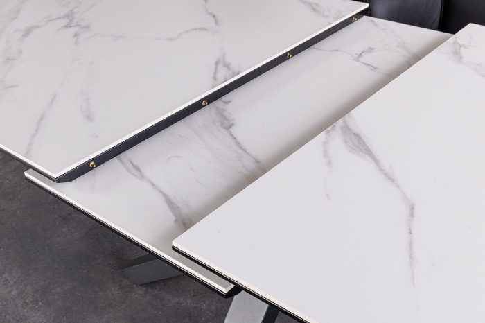 Masă de dining ETERNITY 160-200cm, ceramică cu aspect de marmură albă și sticlă securizată [5]