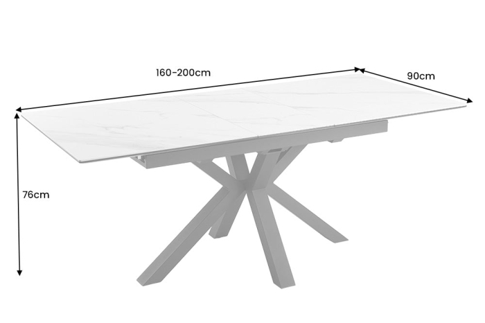 Masă de dining ETERNITY 160-200cm, ceramică cu aspect de marmură albă și sticlă securizată [9]