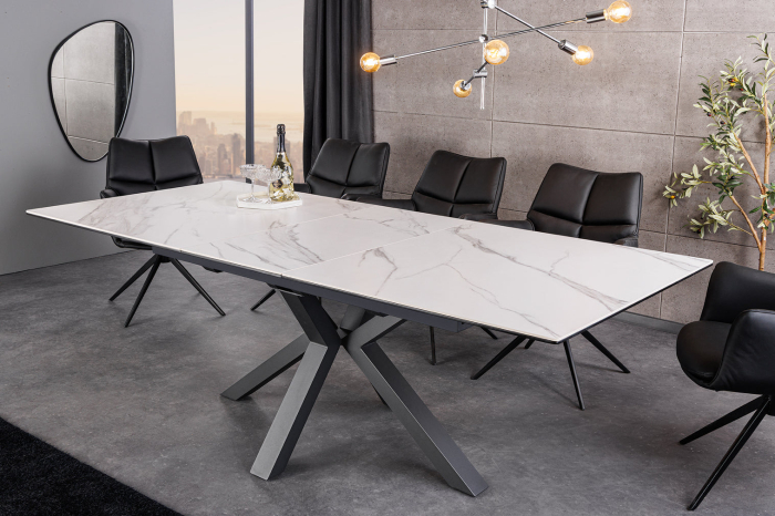 Masă de dining ETERNITY 160-200cm, ceramică cu aspect de marmură albă și sticlă securizată [2]