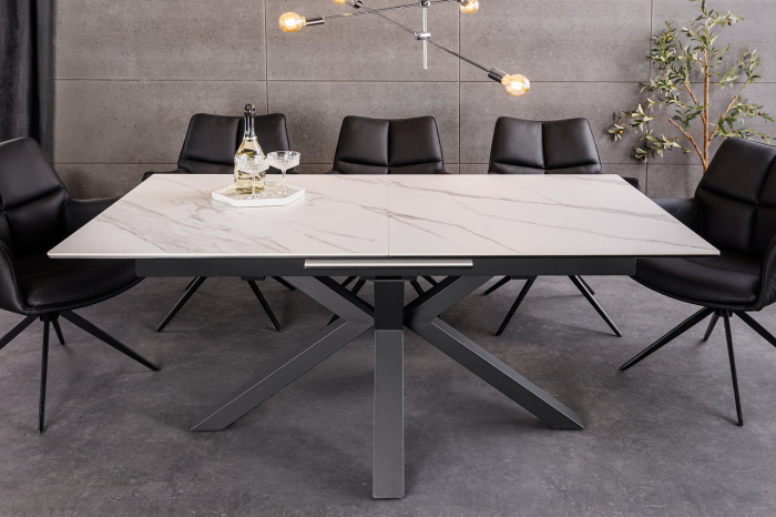 Masă de dining ETERNITY 160-200cm, ceramică cu aspect de marmură albă și sticlă securizată [4]