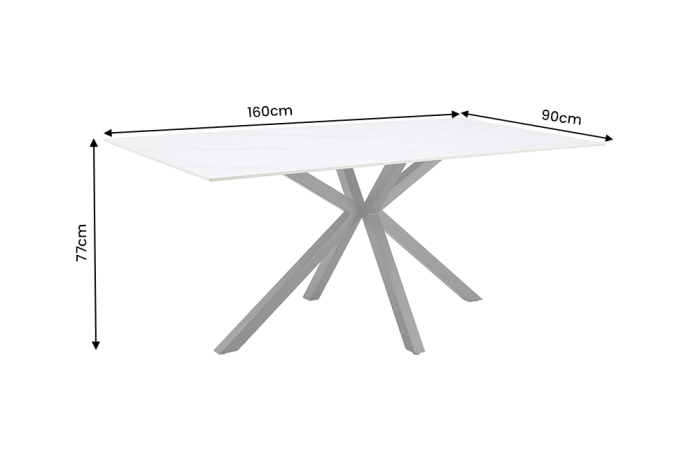 Masă de dining GALAXIE 160 cm cu cadru în formă de stea, alb ceramic [7]