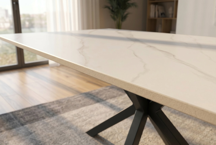 Masă de dining GALAXIE 160 cm cu cadru în formă de stea, alb ceramic [5]