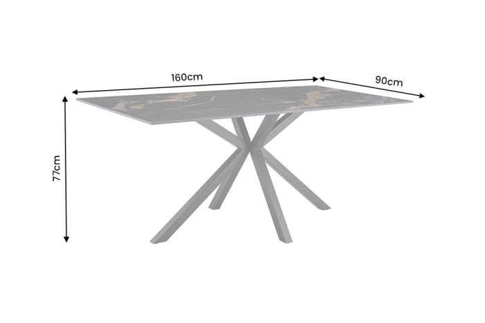 Masă de dining GALAXIE 160 cm cu cadru în formă de stea, aurora oro, ceramică neagră și nisip auriu [7]