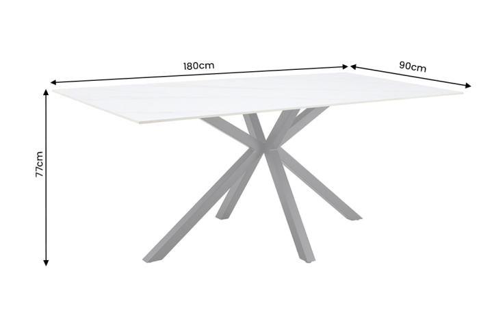 Masă de dining GALAXIE 180 cm cu cadru în formă de stea, alb ceramic [7]