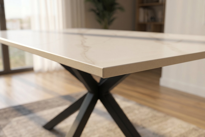 Masă de dining GALAXIE 180 cm cu cadru în formă de stea, alb ceramic [5]