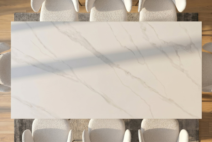 Masă de dining GALAXIE 180 cm cu cadru în formă de stea, alb ceramic [3]