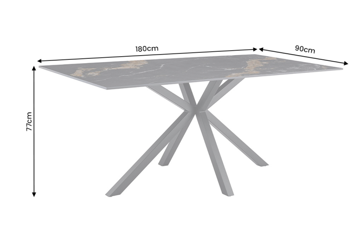 Masă de dining GALAXIE 180 cm cu cadru în formă de stea, aurora oro, ceramică neagră și nisip auriu [7]