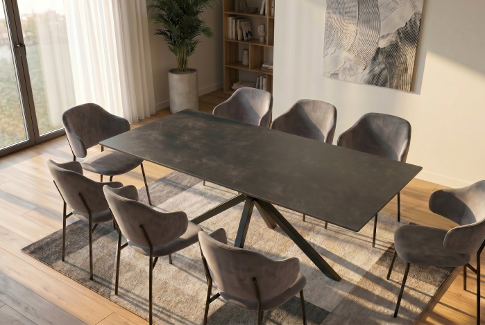Masă de dining GALAXIE 180 cm cu cadru în formă de stea, gri ceramic [2]