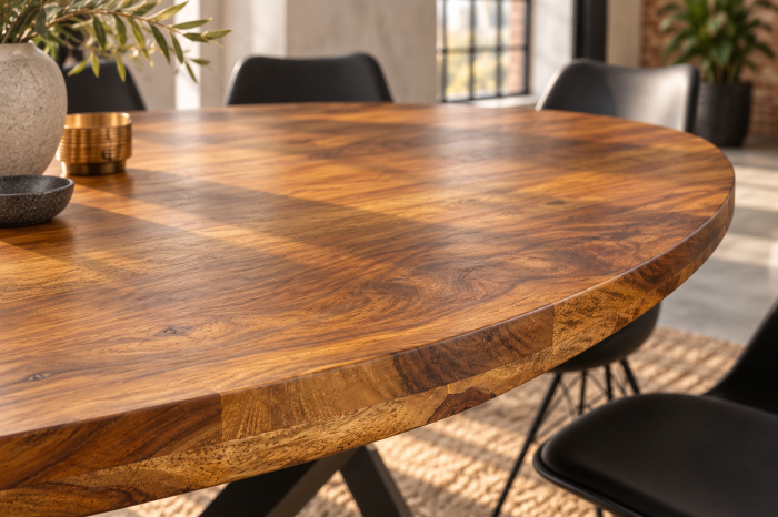 Masă de dining GALAXIE 240 cm, ovală, din lemn de sheesham, finisaj maro piatră, cu cadru negru în formă de stea [6]
