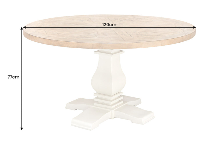 Masă de dining HAMPTONS rotundă de 120 cm din lemn de pin reciclat, maro deschis, cu cadru crem [10]
