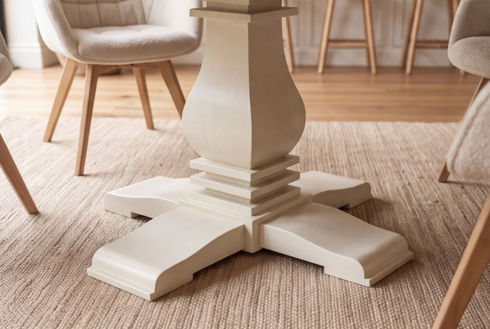 Masă de dining HAMPTONS rotundă de 140 cm din lemn de pin reciclat, maro deschis, cu cadru de culoare crem [9]