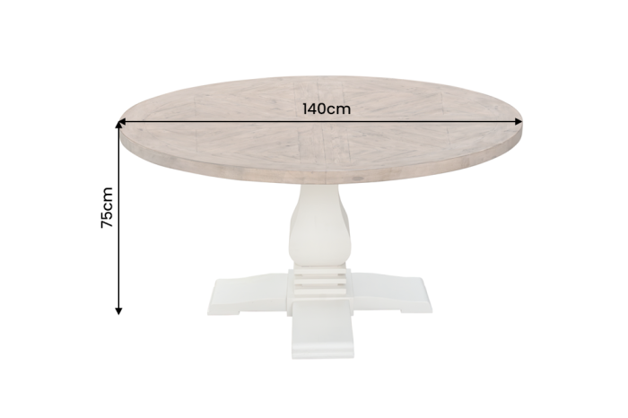 Masă de dining HAMPTONS rotundă de 140 cm din lemn de pin reciclat, maro deschis, cu cadru de culoare crem [10]