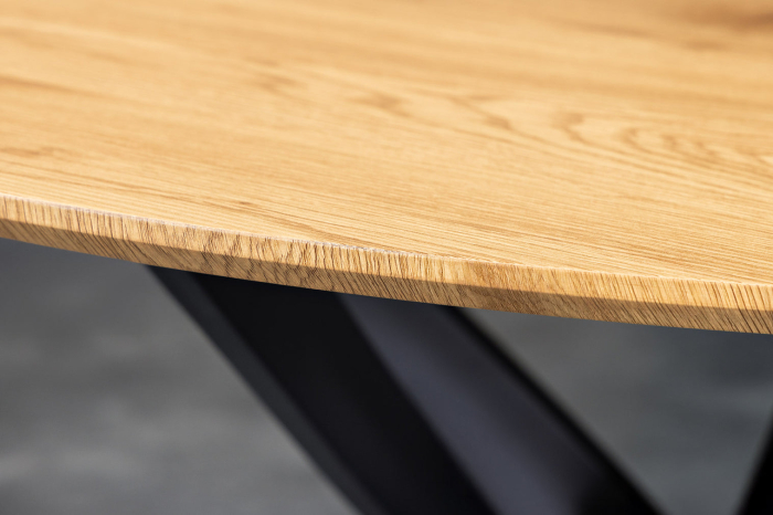 Masă de dining HELIX rotundă 120cm, aspect lemn de stejar sălbatic natural, cu cadru metalic negru [5]