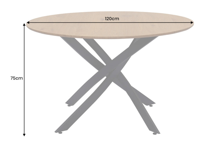 Masă de dining HELIX rotundă 120cm, aspect lemn de stejar sălbatic natural, cu cadru metalic negru [7]