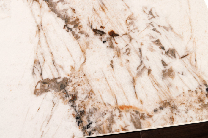 Masă de dining INFINITY 180-220-260 cm, extensibilă, în formă de barcă, din ceramică Pandora, alb-maro [12]