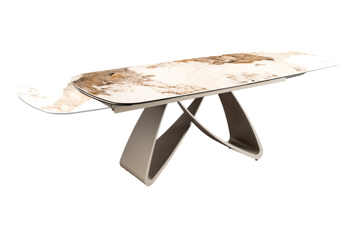 Masă de dining INFINITY 180-220-260 cm, extensibilă, în formă de barcă, din ceramică Pandora, alb-maro [13]