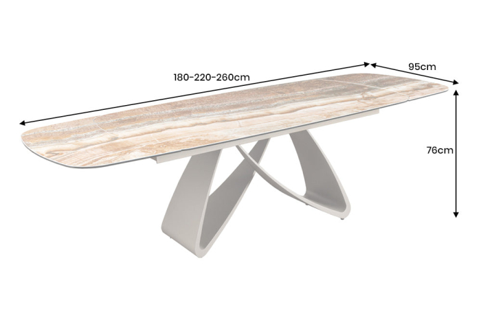 Masă de dining INFINITY 180-220-260 cm, extensibilă, în formă de barcă, din ceramică spaniolă de onix, maro ruginiu [12]
