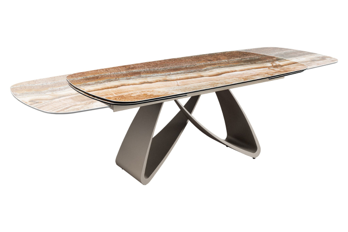 Masă de dining INFINITY 180-220-260 cm, extensibilă, în formă de barcă, din ceramică spaniolă de onix, maro ruginiu [11]