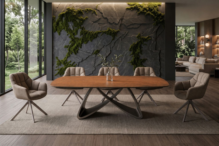 Masă de dining INFINITY 180-220-260 cm, extensibilă, în formă de barcă, din ceramică spaniolă, maro ruginiu [4]