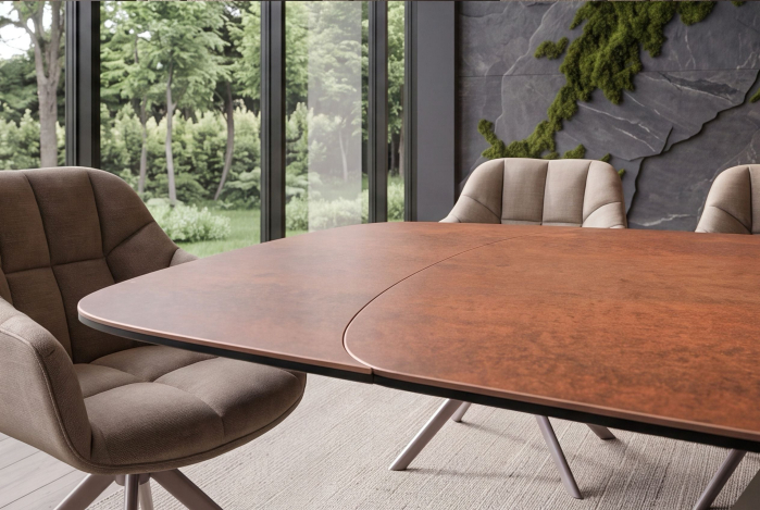 Masă de dining INFINITY 180-220-260 cm, extensibilă, în formă de barcă, din ceramică spaniolă, maro ruginiu [10]