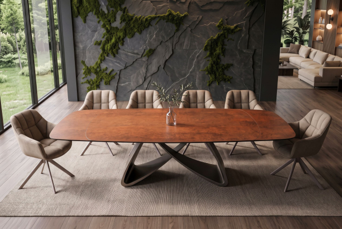 Masă de dining INFINITY 180-220-260 cm, extensibilă, în formă de barcă, din ceramică spaniolă, maro ruginiu [2]