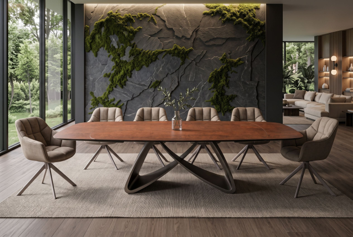 Masă de dining INFINITY 180-220-260 cm, extensibilă, în formă de barcă, din ceramică spaniolă, maro ruginiu [3]