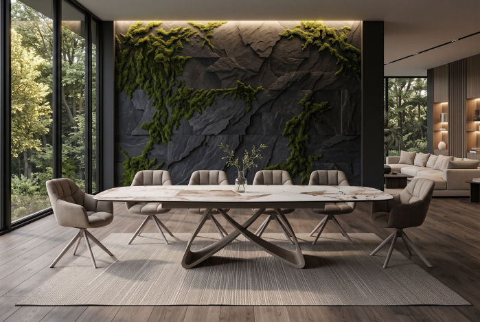 Masă de dining INFINITY 180-220-260 cm, extensibilă, în formă de barcă, italiană, din ceramică Patagonia, alb-maro [5]
