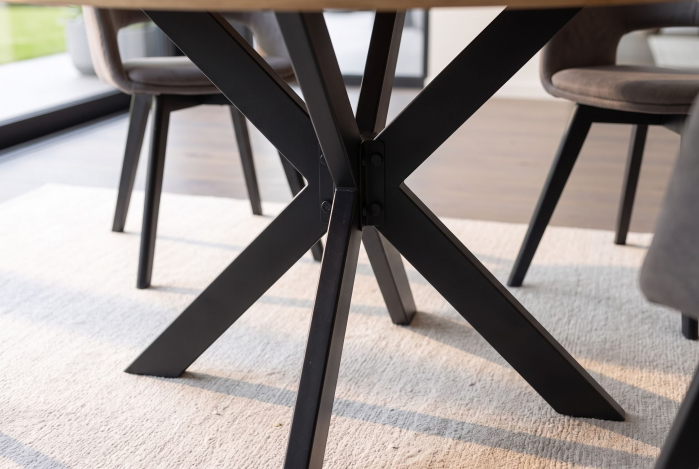 Masă de dining INFINITY HOME rotundă de 120 cm cu cadru în formă de stea, din lemn de mango, culoare crem natural [6]