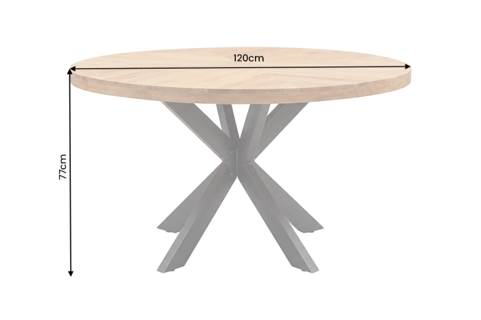 Masă de dining INFINITY HOME rotundă de 120 cm cu cadru în formă de stea, din lemn de mango, culoare crem natural [8]