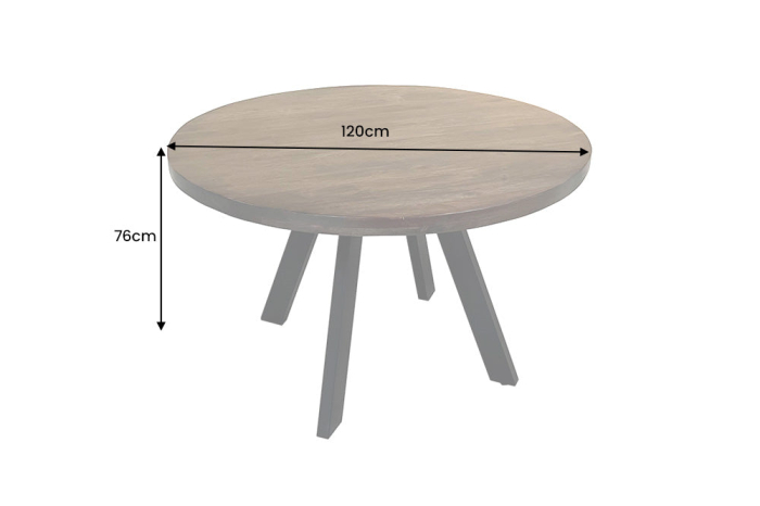 Masă de dining IRON CRAFT Ø 120cm rotundă din lemn de mango, culoare taupe, maro, cu picioare negre [7]
