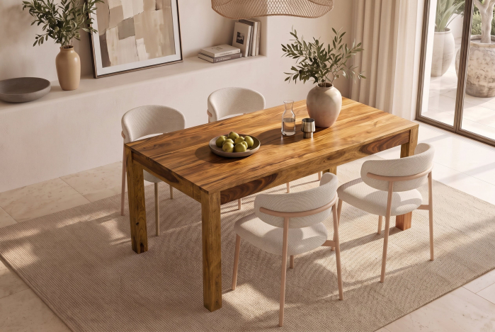 Masă de dining MAKASSAR 160-240 cm extensibilă, din lemn de sheesham, finisaj maro piatră [5]