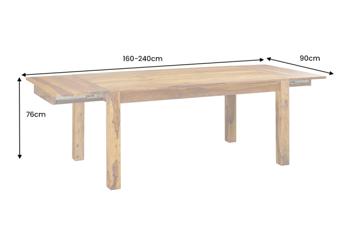 Masă de dining MAKASSAR 160-240 cm extensibilă, din lemn de sheesham, finisaj maro piatră [9]