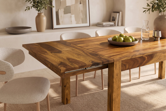 Masă de dining MAKASSAR 160-240 cm extensibilă, din lemn de sheesham, finisaj maro piatră [6]