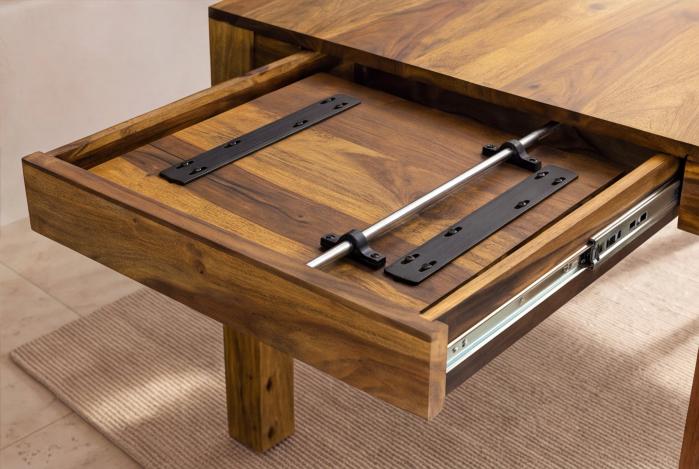 Masă de dining MAKASSAR 160-240 cm extensibilă, din lemn de sheesham, finisaj maro piatră [7]
