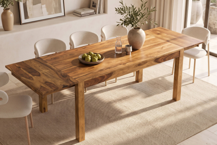 Masă de dining MAKASSAR 160-240 cm extensibilă, din lemn de sheesham, finisaj maro piatră [2]
