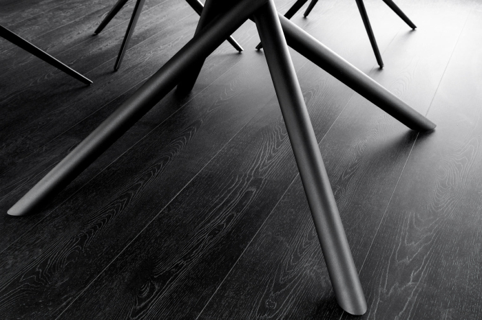 Masă de dining MIKADO 120-160cm rotundă extensibilă, aspect marmură, ceramică albă, sticlă securizată [7]