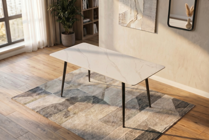 Masă de dining MILANO 140 cm, ceramică albă [3]