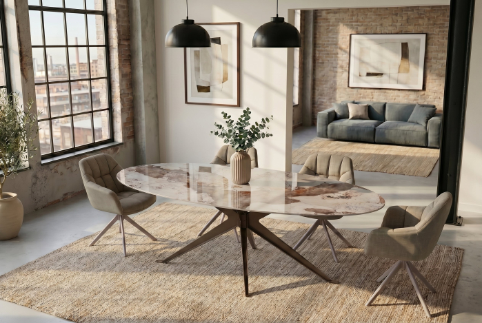 Masă de dining PANDORA 220 cm ovală, ceramică, bronz [4]