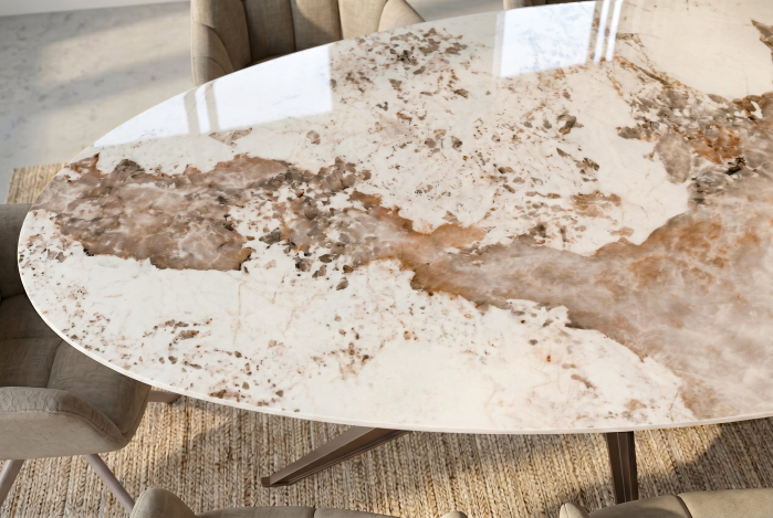 Masă de dining PANDORA 220 cm ovală, ceramică, bronz [9]