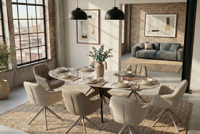 Masă de dining PANDORA 220 cm ovală, ceramică, bronz [2]