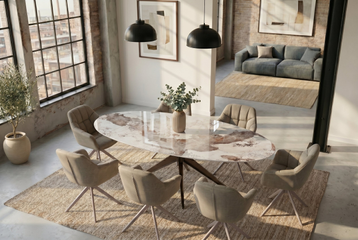 Masă de dining PANDORA 220 cm ovală, ceramică, bronz [5]