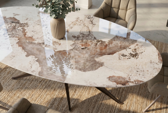Masă de dining PANDORA 220 cm ovală, ceramică, bronz [8]
