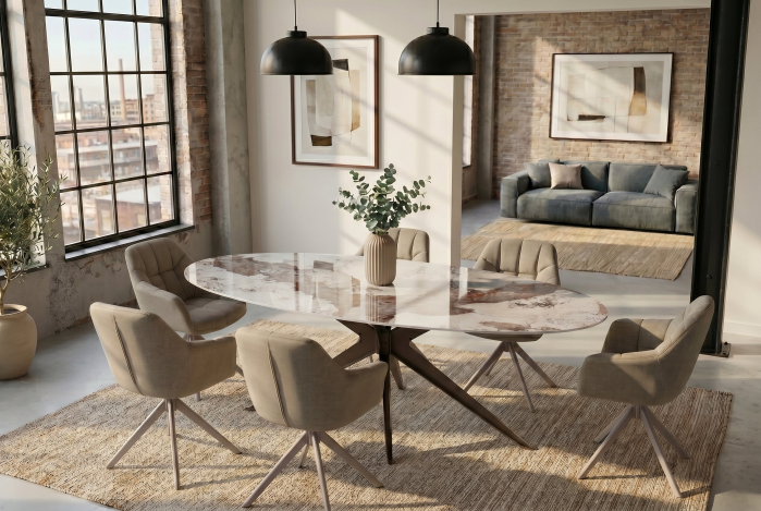 Masă de dining PANDORA 220 cm ovală, ceramică, bronz [7]