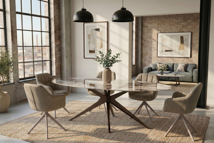 Masă de dining PANDORA 220 cm ovală, ceramică, bronz [3]