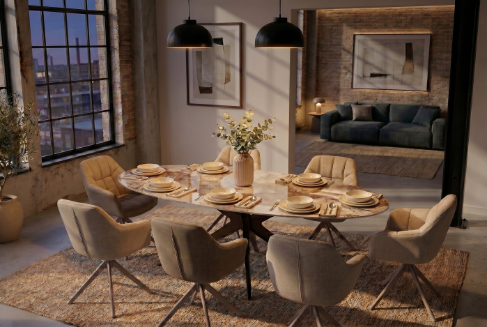 Masă de dining PANDORA 220 cm ovală, ceramică, bronz [6]