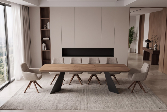 Masă de dining PRESTIGE 180-240 cm extensibilă, furniruită cu lemn de nuc natural [5]