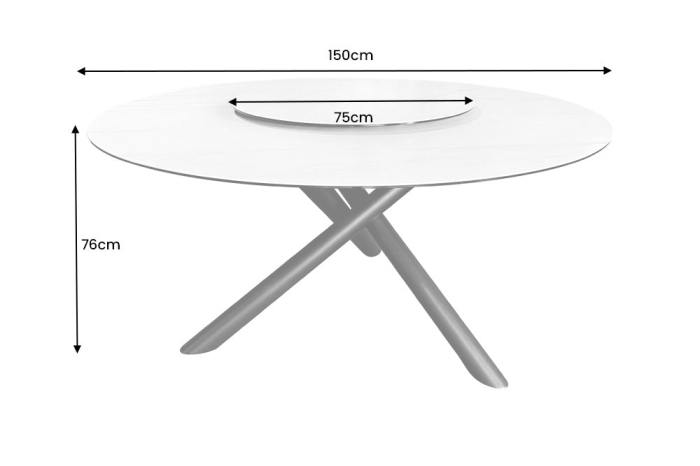 Masă de dining SPIN Ø 150cm cu platou detașabil ceramic aspect marmură alb [8]