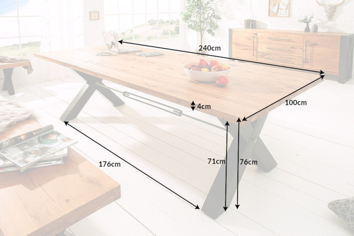 Masă de dining THOR 240cm picioare X stejar sălbatic industrial [6]